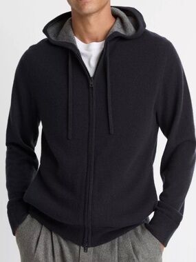 Vince 100% Cashmere Full Zip Hoodie XLarge Black Sweater*no string for hoodie